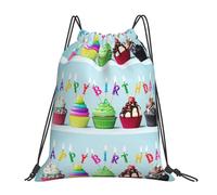 Mochila de Cuerda, Cupcakes Coloridos de Feliz cumpleaños Bolsa con Cordón Cómodos Robusto Deporte Bolso de Gimnasia para Hombre Playa Yoga 36X42cm