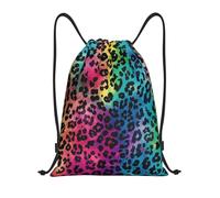 Mochila de Cuerda, Estampado de Leopardo arcoíris Bolsa con Cordón Manera Cómodos Deporte Bolso de Gimnasia para Mujer Vacaciones Acampada 36X42cm