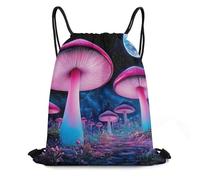 Mochila de Cuerda, Hongo psicodélico Mundo mágico Brillante Bolsa de Cordón Práctico Manera Saco de Deporte para Viaje Yoga Playa 36X42cm
