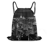 Mochila de Cuerda, Horizonte de la Ciudad de Nueva York en Negro Bolsa de Cuerdas Unisex Robusto Bolsa de Deporte para Vacaciones Nadar Acampada 36X42cm