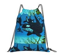 Mochila de Cuerda, Las orcas nadan Juntas Bolsas de Cuerdas Cómodos Ligero Saco de Gimnasia para Hombre Mujer Vacaciones 36X42cm