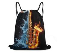 Mochila De Cuerda, Ligero Bolsa con Cordón, Saxofón De Agua Y Fuego, con Cordón Bolsa De Deporte para Yoga, Mujer, Acampada, 36X42cm