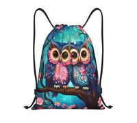 Mochila de Cuerda, Lindo búho de Dibujos Animados Bolsa con Cordón Unisex Manera Gym Sack para Acampada Hombre Playa 36X42cm