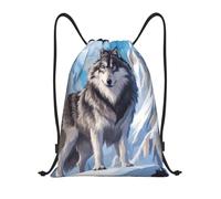 Mochila de Cuerda, Obra de Arte de Arctic Wolf Snowy Peaks Bolsa de Cordón Unisex Manera Saco de Deporte para Hombre Mujer Adulto 36X42cm