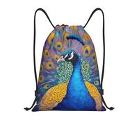Mochila de Cuerda, Pluma de Pavo Real Verde azulada Bolsa de Cuerdas Cómodos Unisex Saco de Deporte para Playa Vacaciones Adulto 36X42cm