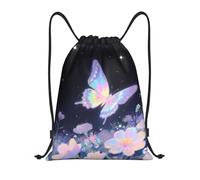 Mochila De Cuerda, Práctico Bolsas De Cuerdas, Butterfly sobre Flores, con Cordón Gym Sack para Viaje, Yoga, Mujer, 36X42cm