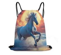 Mochila de Cuerda, Sun Beach Corriendo Caballo Salvaje Bolsa con Cordón Manera Unisex Deporte Bolso de Gimnasia para Adulto Viaje Playa 36X42cm