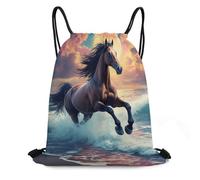 Mochila de Cuerda, Sun Beach Corriendo Caballo Salvaje Bolsas de Cuerdas Ligero Casual Gym Bag para Nadar Hombre Adulto 36X42cm