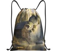 Mochila De Cuerdas Cabaña De Pesca De Fantasía, Pez Gigante, Escena Serena del Lago Bolsas De Gimnasia Hidrófugo Mochila Deportiva Ajustable Bolsas De Cuerdas para Gimnasia Playa Yoga 36X42Cm