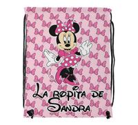 Mochila de cuerdas para MUDA DE ROPA personalizada. Ideal para dejar una muda completa en el colegio. VUELTA AL COLE. Regalos personalizados. Diferentes modelos a elegir (Minnie rosa)