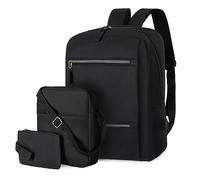 Mochila de Cuero para Mujer - Laptop, Negocios, Escuela y Viajes - Con Bandolera y Bolso, 3 Bolsas, Diseño de Animales de Felpa - Negro, Talla Única