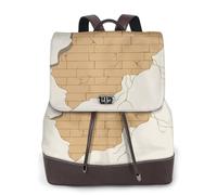 Mochila de cuero para mujer, mochila de día para mujer, mochila escolar de moda, bolsos de viaje, Dibujos animados en ruinas de una pared de ladrillos de hormigón en mal estado con grietas