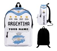 Mochila de fútbol 2026 personalizada con nombre Mochilas escolares diseño selección nacional para hombres mujeres jóvenes niños aficionados, regalo vuelta al cole viaje uso diario (A-rgentina)