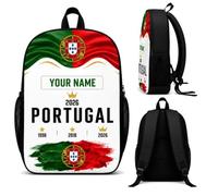 Mochila de fútbol personalizada 2026 con tu nombre y diseño de la selección nacional ideal para aficionados, mochilas escolares ligeras bolsas de viaje prácticas para hombre mujer niño (P-ortugal)