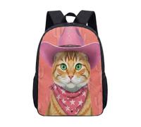 Mochila de gato con sombrero de vaquero rosa de 17 pulgadas Tabby Cherry Blossom floral mochila escolar para niños y adolescentes, impresión de ilustración vibrante, 07, L, Minimalista