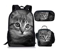 Mochila de gato para niñas con bolsa de almuerzo, bonita mochila escolar, bolsa de libros y caja de almuerzo, estuche para lápices, bolsa trasera para niños a la escuela, color, 5.0cm*10.5cm*20.5cm,