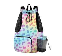 Mochila de gimnasio con cordón y estampado de leopardo arcoíris con soporte para botella de agua, separación seca y húmeda