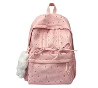 Mochila de gran capacidad con estampado de lunares para mujer, con múltiples bolsillos, ligeras, mochilas de viaje cortas, Pink, Casual