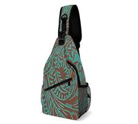 Mochila de hombro estilo vaquero rústico para hombre y mujer, estilo vaquero, estilo occidental, con diseño floral en turquesa, ideal como bandolera o para el pecho.