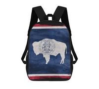 Mochila de hombro unisex con estampado de bandera de Wyoming vintage de 17 pulgadas, mochila de viaje para laptop para mujeres y hombres