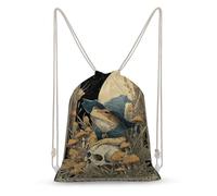 Mochila de lona con cordón, diseño de rana de fantasía vintage posada en calavera humana, ligera, para deportes y gimnasio, para hombres y mujeres