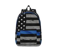 Mochila de lona con diseño de bandera de línea azul americana, correa ajustable, vintage, casual, escuela, viajes, trabajo al aire libre, campamento, Black, M