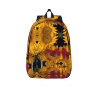 Mochila de lona con diseño de girasoles amarillos con mariposas rojas, correas ajustables, vintage, casual, escuela, viajes, trabajo al aire libre, camping, Black, M