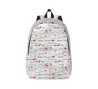 Mochila de lona con texto en inglés "I Love You Words With Hearts" para laptop, correas ajustables, vintage, casual, escuela, viajes, trabajo al aire libre, camping, Black, S
