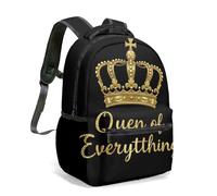 Mochila de lujo Queen of Everything Gold Crown de 16 pulgadas, color negro real, vintage, estampado de cruz 360, mochila de viaje, 01., L, Casual