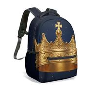 Mochila de lujo Queen of Everything Gold Crown de 16 pulgadas, color negro real, vintage, estampado de cruz 360, mochila de viaje, 05., L, Casual