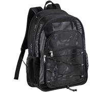Mochila de malla resistente de 40 litros, mochila de malla transparente semitransparente con correas acolchadas elásticas y cómodas para viajes, soporte de soplador para remolque, Negro, Talla única