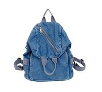 Mochila de mezclilla vintage con múltiples bolsillos, para mujeres y hombres, mochila de escuela cruzada, pequeña mochila vaquera, azul claro