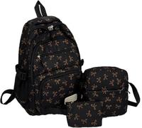 Mochila de Mochila para Mujeres Mochila, Mochila de Nylon estética de Gran Capacidad con Arcos, Mochila con lonchera, para Mujeres, Mochila, Mochila 3 pcs con Arco,Black