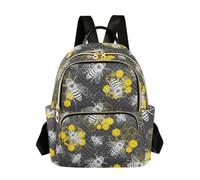Mochila de moda acolchada con diseño de panal de abeja amarilla y gris para mujer, mochila de viaje ligera e informal, Amarillo Honeycomb Bee Grey, Medium, Mochilas Daypack