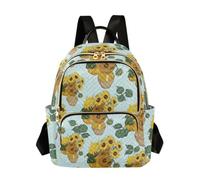 Mochila de moda acolchada con jarrón de girasol estético para mujer, diseño de patrón de ondas, mochila ligera con múltiples bolsillos, Jarrón estético de girasol, Medium, Mochilas Daypack