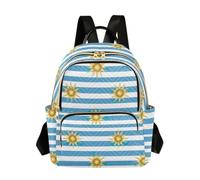 Mochila de moda acolchada con rayas blancas y azul sol para mujer, con patrón de ondas, mochila de viaje ligera e informal, Rayas blancas y azul sol, Medium, Mochilas Daypack