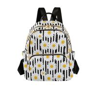 Mochila de moda acolchada con rayas blancas y negras para mujer, diseño de ondas, mochila de viaje ligera e informal, Margarita de rayas blancas y negras, Medium, Mochilas Daypack