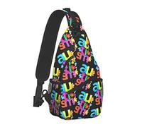 Mochila de Moda con Bandolera, Bandolera Ligera, Colorida, para concienciación sobre el Autismo, Piezas de Rompecabezas, corazón Negro, Mochila de Pecho al Aire Libre con Correa Ajustable para ciclis