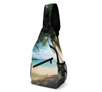 Mochila de moda para el pecho, bolso de hombro unisex para viajes diarios, bandolera pequeña con diseño de naturaleza, nubes, cielo, verano, arena, árboles, océano, mar y playa.