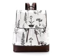 Mochila de moda para mujer, diseño de líneas negras, flores silvestres y hojas, silueta de piel sintética, bolsa de hombro para adolescentes y niñas, Multicolor 01, 27x12.3x32cm
