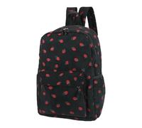 Mochila de niña con cremallera patrón de fresa lindo nylon grande, Negro | Mochila escolar de pana para mujer escuela secundaria viaje camping