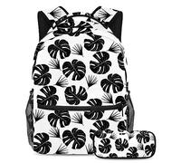Mochila de oso blanco y negro con estuche para lápices, juego de 2 mochilas escolares para niños, niñas, adolescentes, bolsa de viaje para estudiantes, Multicolor#02, B：29.4x20x40cm P：19x7.5x3.8cm,