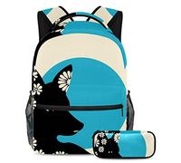 Mochila de oso blanco y negro con estuche para lápices, juego de 2 mochilas escolares para niños, niñas, adolescentes, bolsa de viaje para estudiantes, Multicolor#05, B：29.4x20x40cm P：19x7.5x3.8cm,