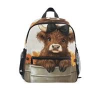Mochila de otoño para niños y niñas, mini mochila de viaje con etiqueta de nombre para niños y niñas, Autumn Highland Cow Pumpkin, 3-5 Years, Lindas mochilas