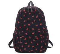 Mochila de pana con diseño de fresa, informal, de viaje, de gran capacidad, a la moda, para adolescentes, con múltiples bolsillos, correa ajustable para mujeres y niñas (negro)