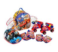 Mochila de Patines Infantiles Roller de 4 ruedas,Casco y Protecciones,con diseños de Blaze and the Monster Machines (2139)Patines tallas ajustables 24-29. Compuesto por rodilleras y coderas. Set