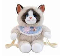 Mochila de peluche marrón claro, babero de encaje de felpa de gato Ragdoll