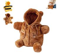 Mochila de Peluche para Gatos y Cachorros, Bolsa de Peluche Suave para Salidas en Invierno, Bolsa antiescapada con diseño de Osito y abejita, Plegable, cálida y Transpirable (B,Small)