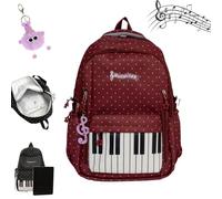 Mochila de piano para mujer, mochila caprichosa de lunares, bonito diseño de teclado, bolsa de libros de música Y2K para viajes, campus, Red, L, Preppy