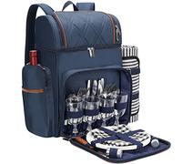 Mochila de picnic para 4, juego de cesta de picnic, bolsa de picnic a prueba de fugas, mochila de enfriador de playa con enfriador aislado y bolsa para vino, manta de picnic, mochila de picnic de